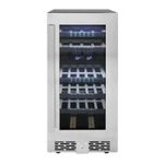 Adega para 27 garrafas em inox com porta de vidro, design compacto e iluminação em LED que valoriza sua coleção com elegância e tecnologia.