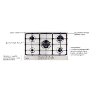 Cooktop Gás Tramontina New Penta 5 Bocas 75cm Inox