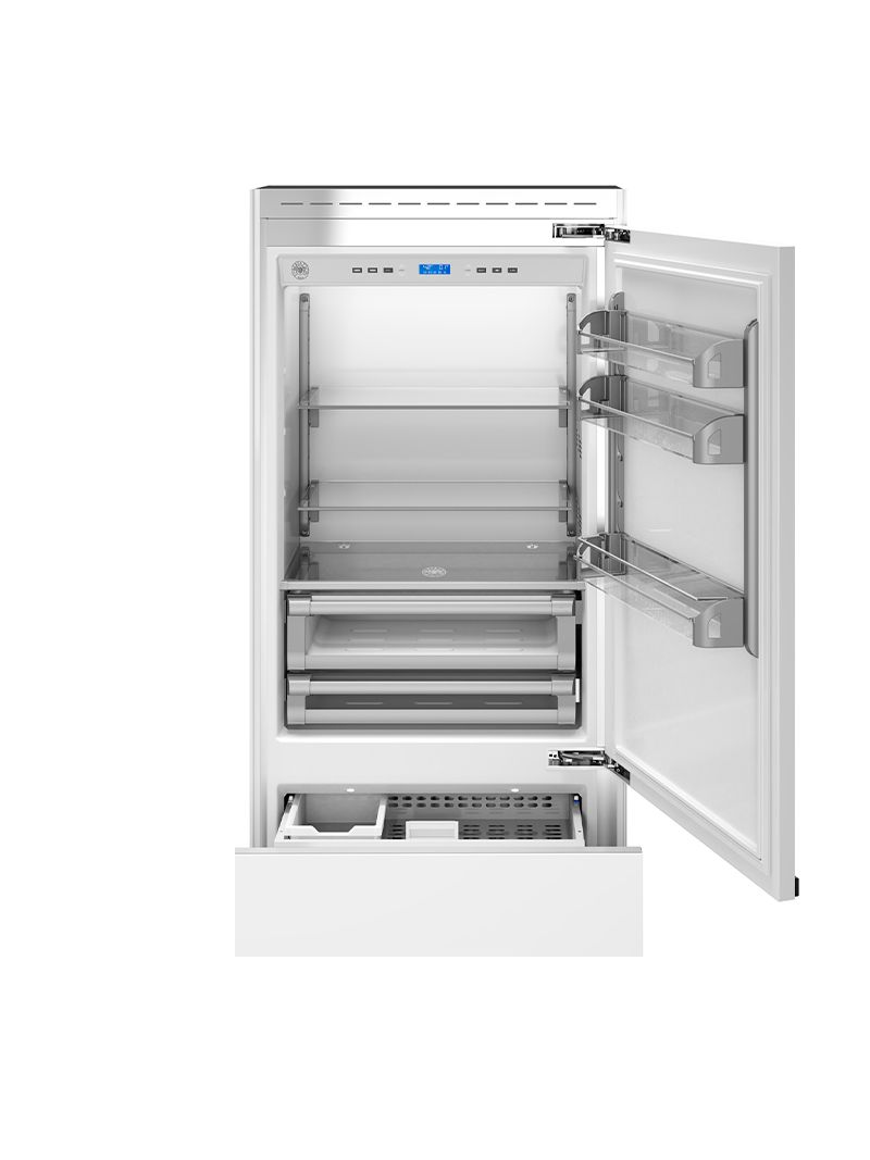 Interior e Exterior 100% em metal e vidro proporciona maior durabilidade ao refrigerador e melhor controle de temperatura.