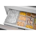 Ice Maker Inteligente com seleção do tamanho dos cubos que utilizam água purificada pelo filtro do refrigerador, mantém a gaveta sempre cheia com até 5 Kg de gelo. Ao acionar a função Super Ice se aumenta a produção de gelo de 1 Kg para 1,5 Kg por dia.