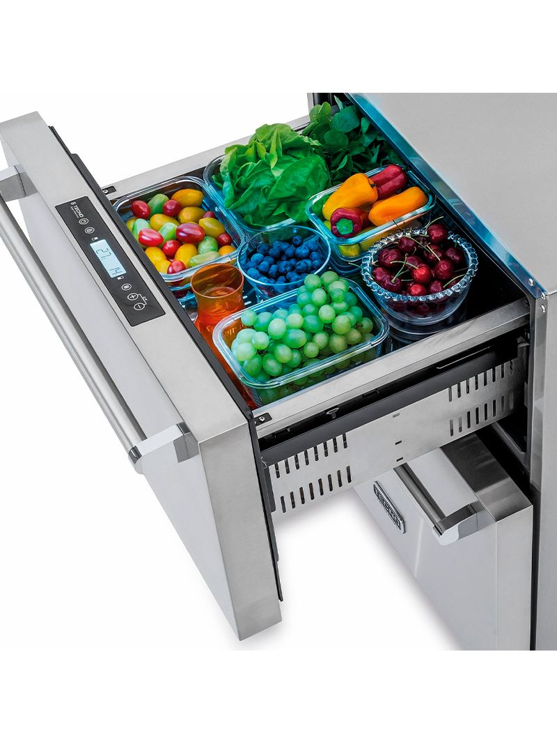 Controle eletrônico de temperatura que mantém com precisão alimentos e bebidas na temperatura selecionada de - 24 ºC a 6 ºC, distribuída de forma ventilada e homogênea em cada gaveta.