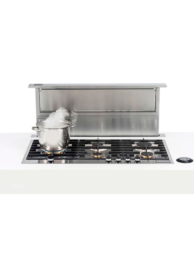 Aspiração perimetral é a única coifa de bancada com esta tecnologia, que aumenta em 35% a eficiência da sucção para melhor remover fumaças e gorduras dos queimadores frontais de fogões ou cooktops.