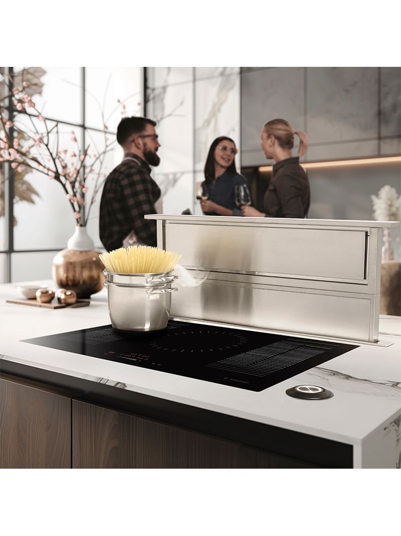 Funcionamento silencioso de 36 dB a 56 dB com avançados sistemas de aspiração que tornam a Rise a mais silenciosa da categoria, permitindo cozinhar em silêncio mesmo com a velocidade máxima da coifa.