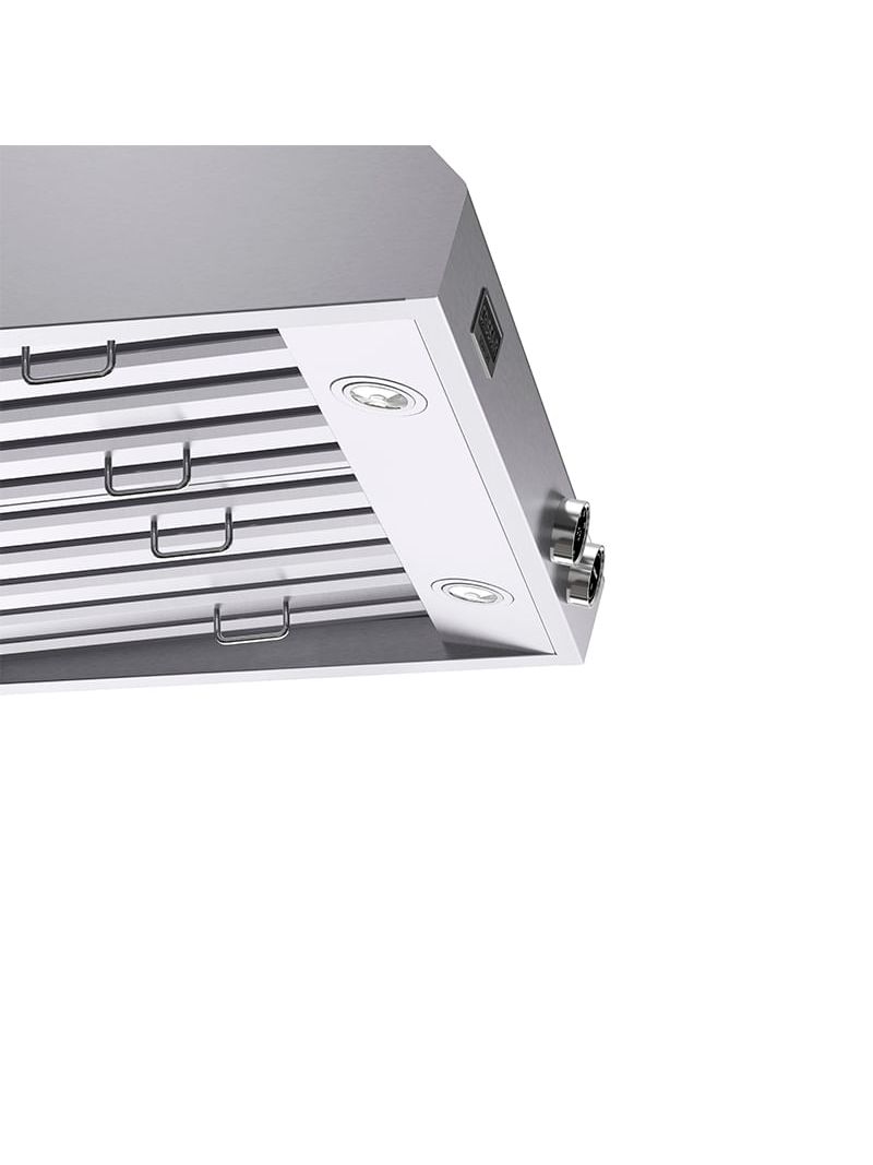 Iluminação com dois spots em LED de 1 W, que garantem clareza na área de cocção, eficiência energética e valorização estética do ambiente.