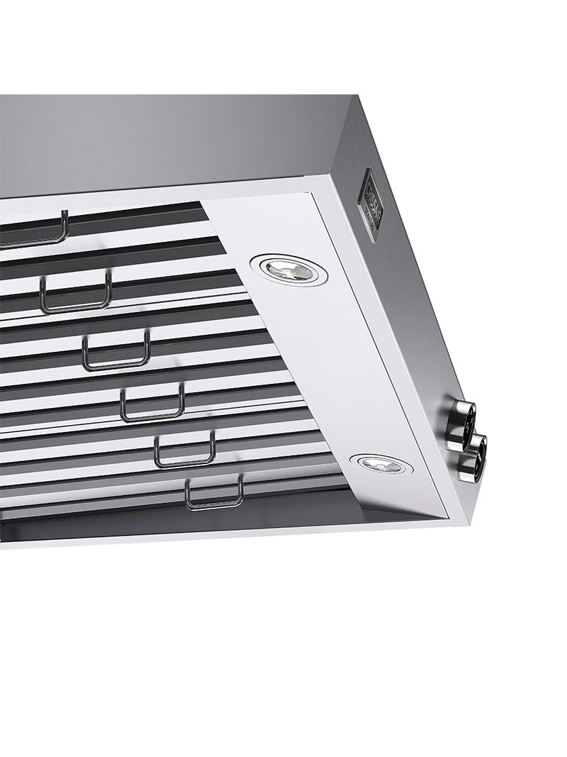 Iluminação com dois spots em LED de 1 W, que garantem clareza na área de cocção, eficiência energética e valorização estética do ambiente.