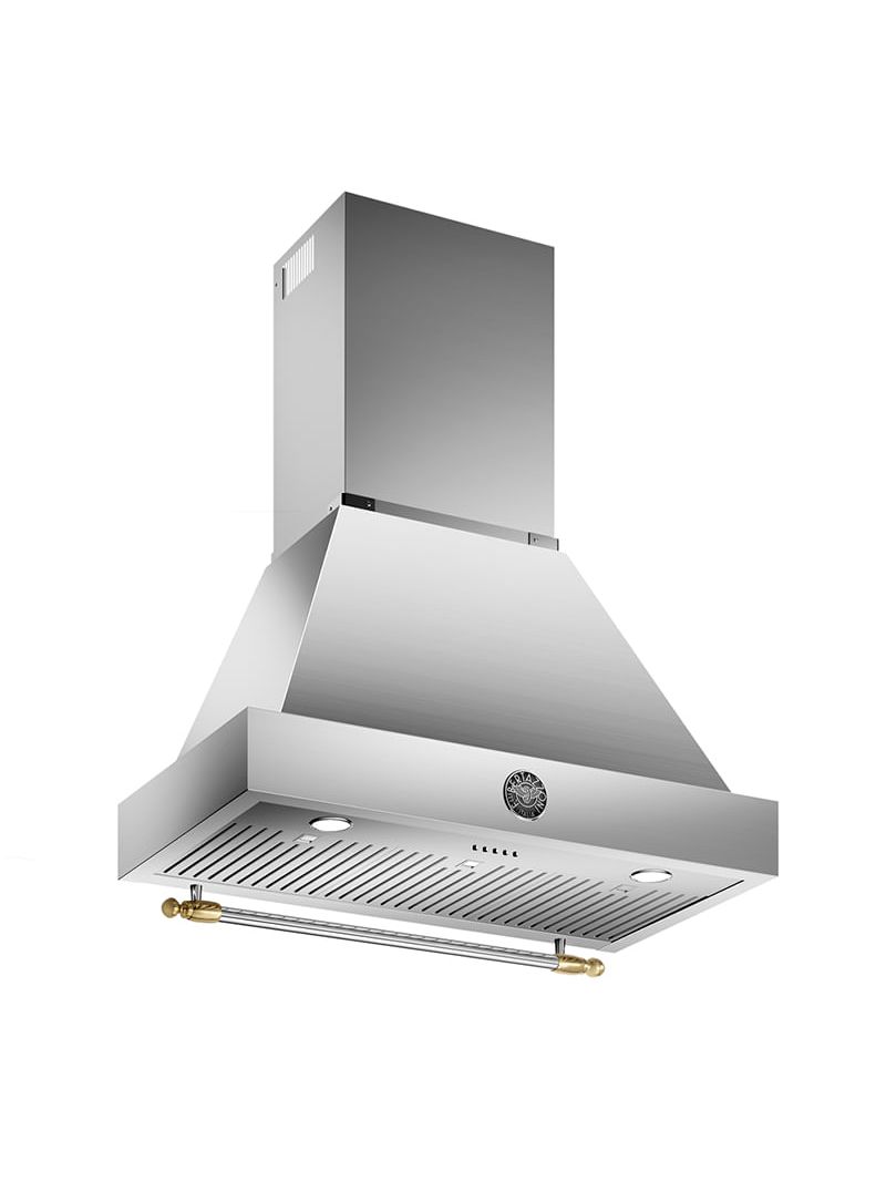 Coifa de Parede Bertazzoni Heritage de 91cm, em inox e dourado.