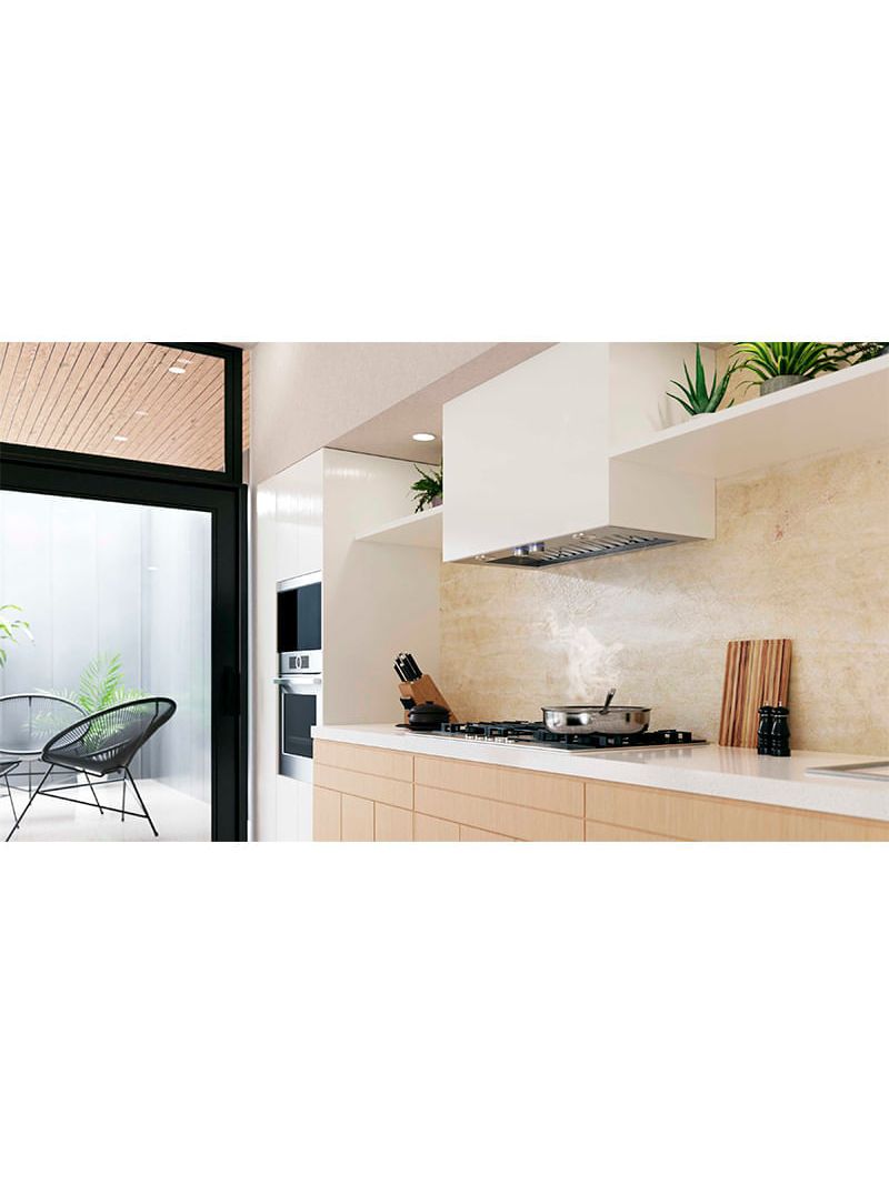 Baixo Nível de Ruído com HUSH System, tecnologia de amortecimento de som que reduz o ruído em mais de 35% em comparação com as demais coifas. Nível de ruído de 36 dB a 59 dB, fundamental para cozinhar ouvindo música ou conversando com os amigos inclusive em cozinhas integradas a outros ambientes.