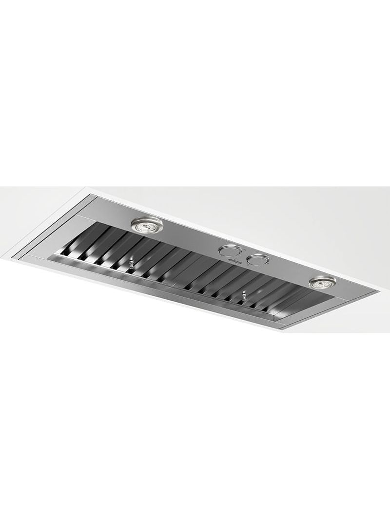 Acabamento em Aço Inox 304 Escovado, sua superfície lisa sem emendas ou frestas torna fácil e rápido manter a coifa sempre limpa para uma elegante apresentação.