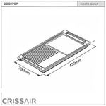 Dimensões 230 x 430 mm projetadas para encaixe preciso em diversos modelos de cooktops de indução. Garante versatilidade, estabilidade durante o uso e integração completa ao conjunto do cooktop.