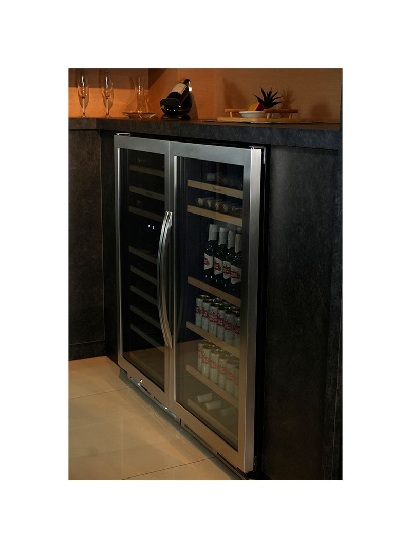 6 prateleiras estrategicamente distribuídas, sendo 5 principais e 1 menor, que facilitam a organização de garrafas e latas com estabilidade, proteção e melhor aproveitamento do espaço interno.