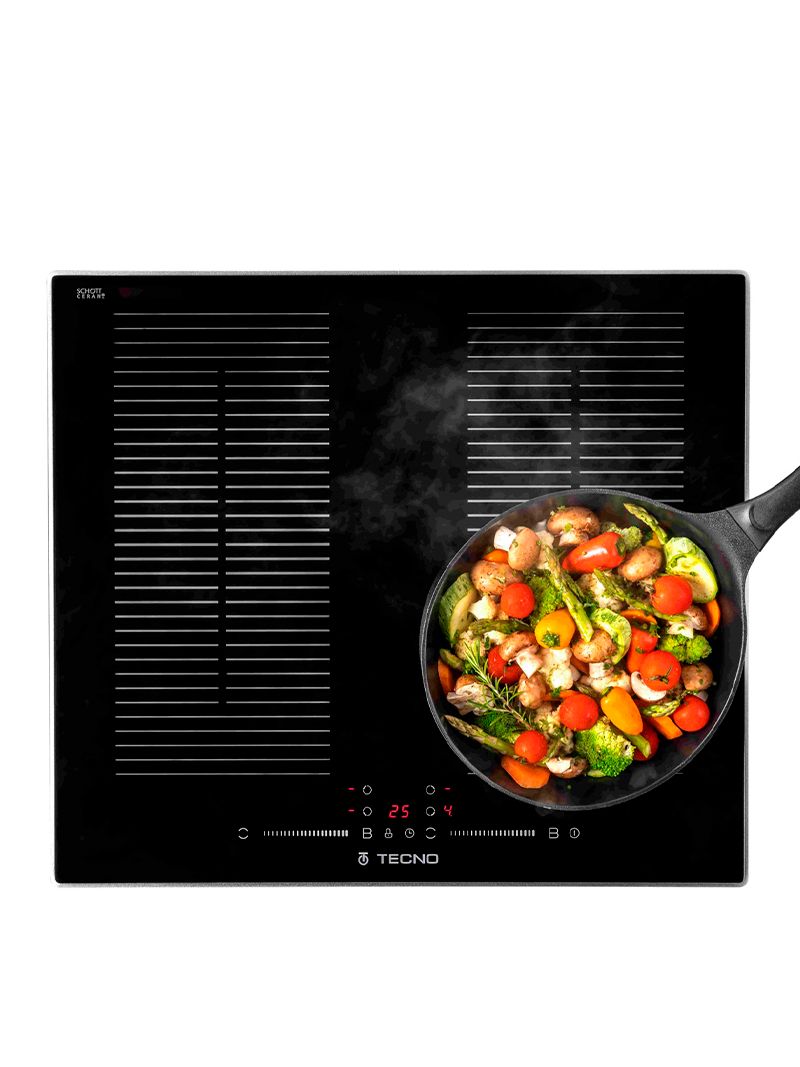 Timer digital permite definir tempos de preparo de até 99 minutos nas quatro zonas de aquecimento de forma independente, com desligamento automático no final. Pode ser usado também como conta-minutos apenas com aviso sonoro no final do tempo.