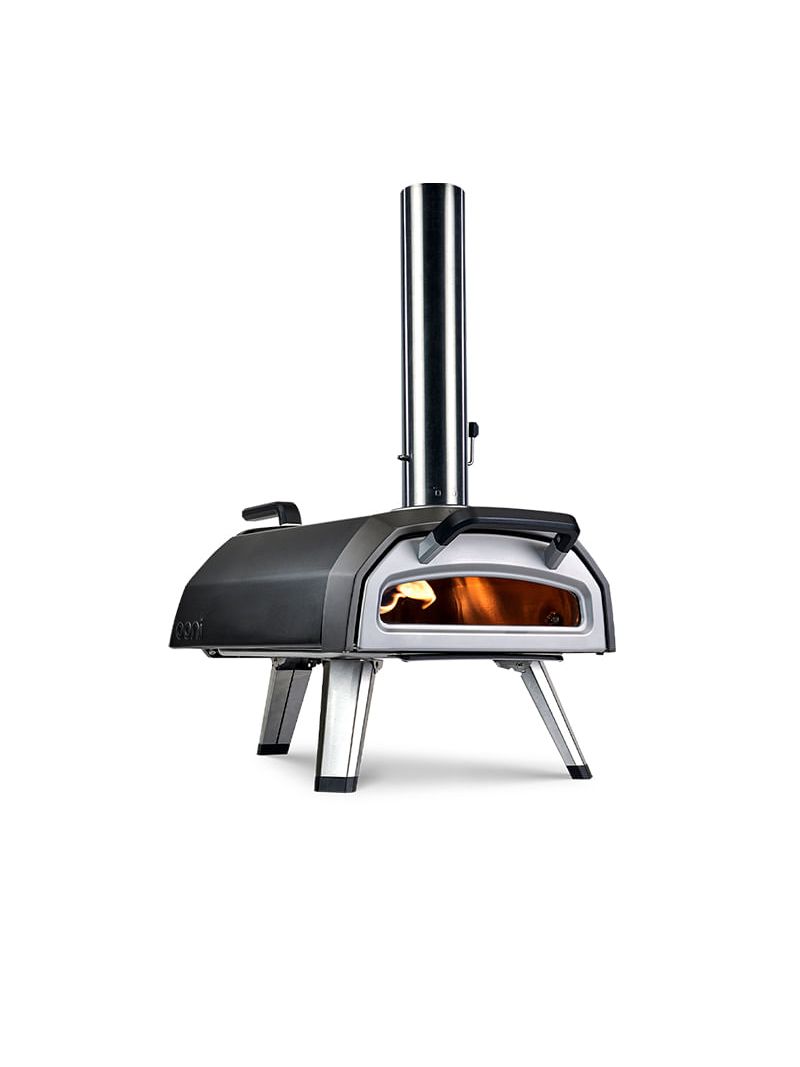 Forno de Pizza a Lenha ou Carvão Portátil Ooni Karu 2 com acabamento inox e preto fosco.
