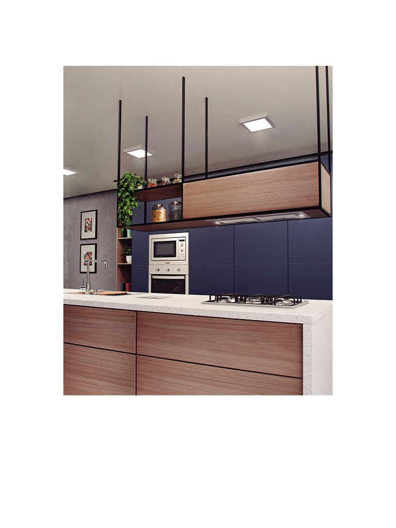 Design que integra tecnologia e elegância para valorizar cozinhas modernas e bem planejadas.