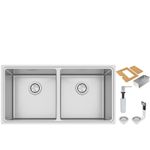 Cuba Dupla Tramontina Quadrum + Dosador de Sabão 89cm em inox com acessórios, com instalação versátil nos modos flush, semi-flush ou undermount.