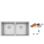 Cuba Dupla Tramontina Quadrum 89 cm em inox, com escorredor de pratos, escorredor de copos e talheres, além de válvulas inclusas.