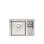 Cuba Dupla Tramontina Quadrum Prime 66 cm em inox, acompanha escorredor de pratos e porta-talheres, além de válvulas inclusas.