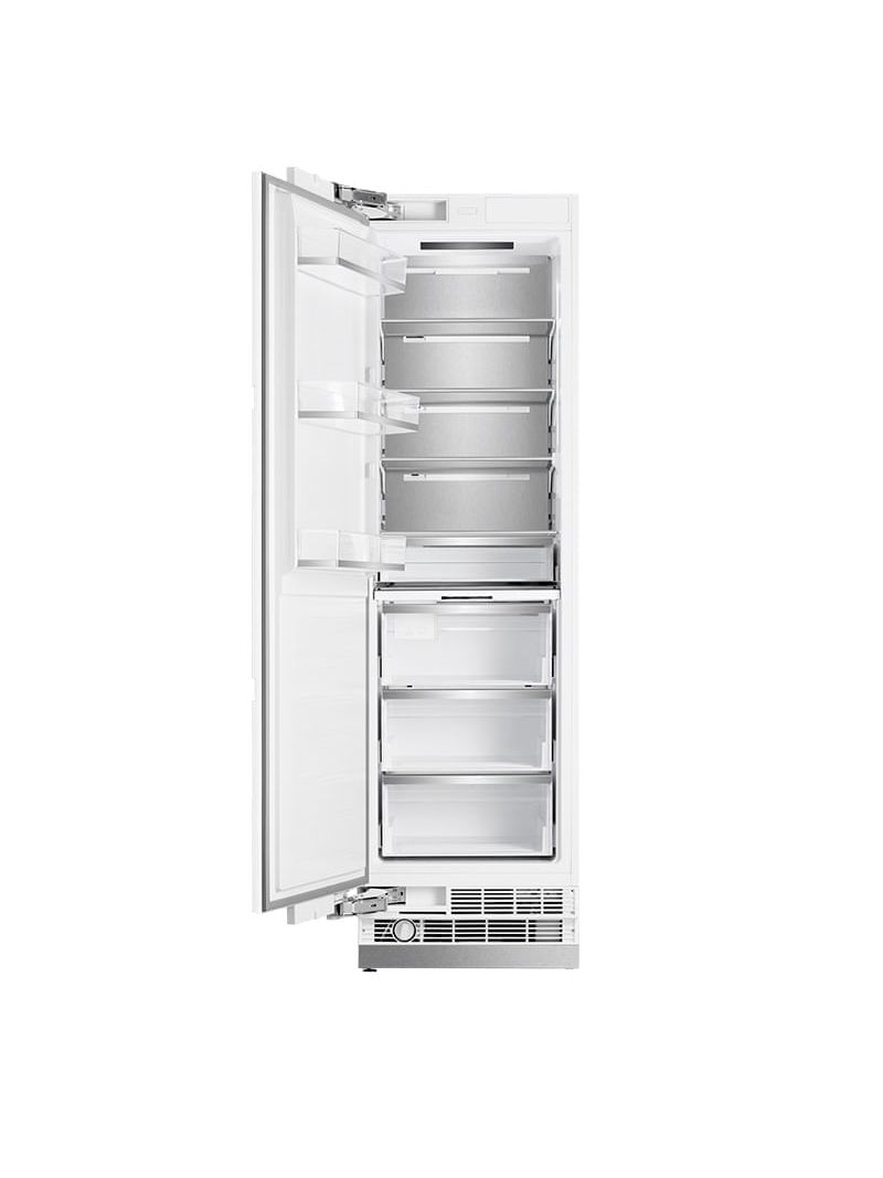 Freezer com abertura para a direita, que facilita a integração e o uso no projeto da cozinha.