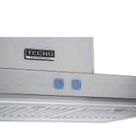 Teclas acionadas por toque sem frestas que facilitam a limpeza e mantêm a coifa sempre elegante, com iluminação em quatro cores selecionáveis branca azul verde ou vermelha.