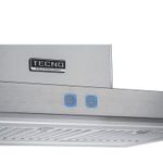 Teclas acionadas por toque sem frestas que facilitam a limpeza e mantêm a coifa sempre elegante, com iluminação em quatro cores selecionáveis branca azul verde ou vermelha.