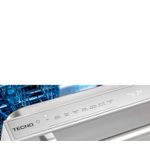 Painel Touch metalizado com acionamento por toque, superfície sem frestas e LEDs brancos.