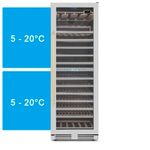 Duas zonas de temperatura independentes para conservar diferentes tipos de vinhos com precisão, ajuste de 5 °C a 20 °C e refrigeração ventilada e homogênea.