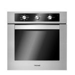 Forno elétrico Tecno Original de 60 cm com acabamento em aço inox escovado, vidro preto e puxador curvo.
