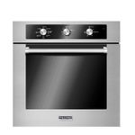 Forno elétrico Tecno Professional de 60 cm com acabamento em aço inox escovado, vidro preto e puxador tubular.