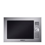 Forno Micro-ondas Combinado de embutir Tecno Professional 60 cm com acabamento em inoxx e vidro preto.