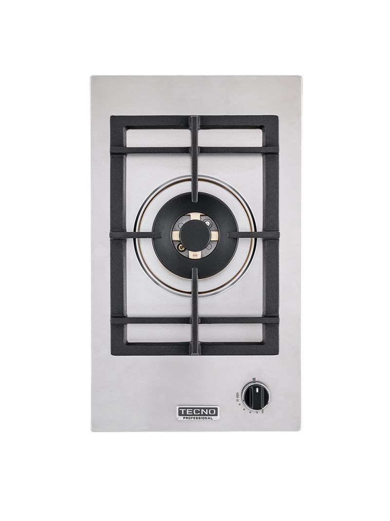 Cooktop Domino a gás Tecno Professional em aço inox, com 30 cm de largura.